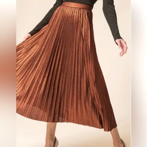 NY & Company Copper Pleated Maxi Skirt Size Large (BgB)
